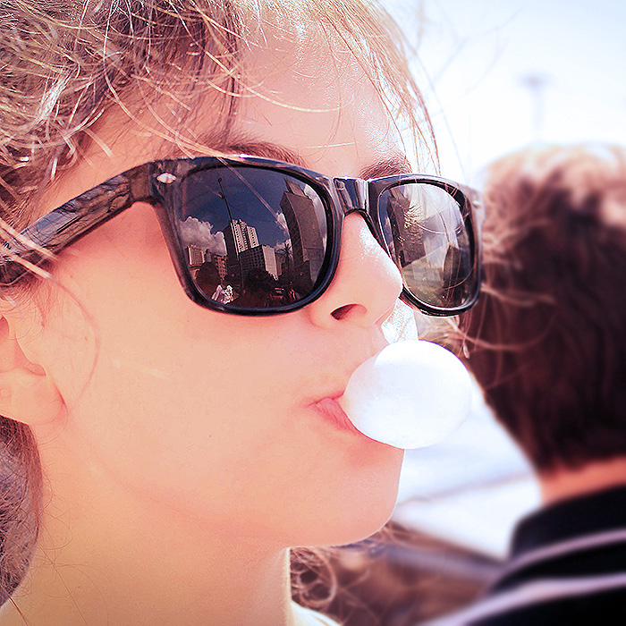 girl chewing sugar-free gum